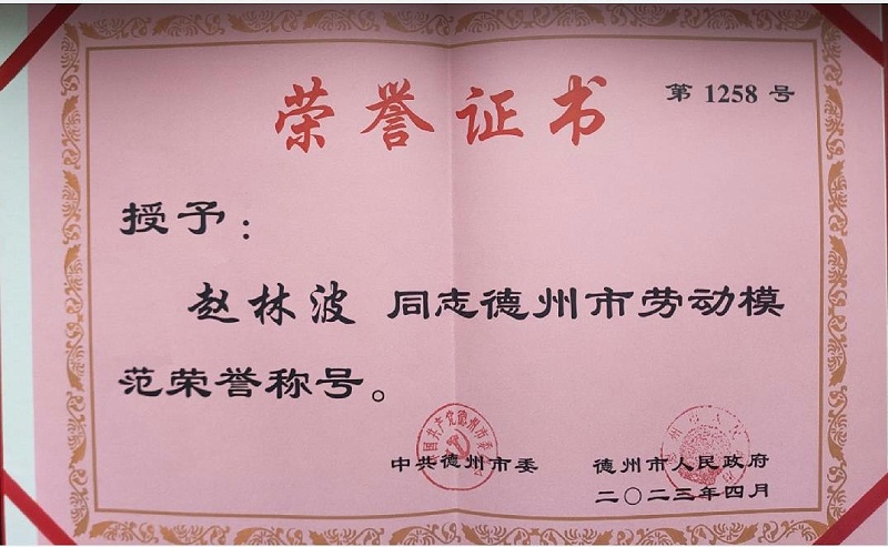 趙林波五一勞動(dòng)模范獎(jiǎng)